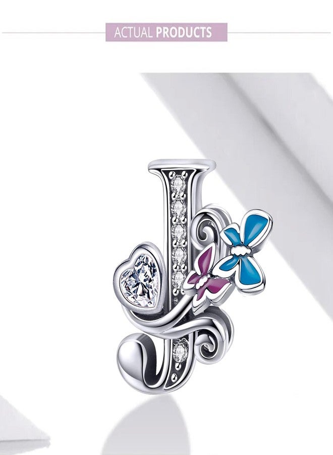 SHBOAZED S925 Sterling Silver Butterfly Initial Letter Charms Fit for Pandora Charms Bracelets and Necklace Alphabet Bead Charms Jewelry Gifts for Women J - Image 3
